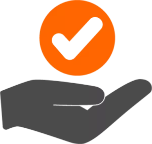 Icon - Hand mit Orangen Haken darüber als Symbol für guten Service
