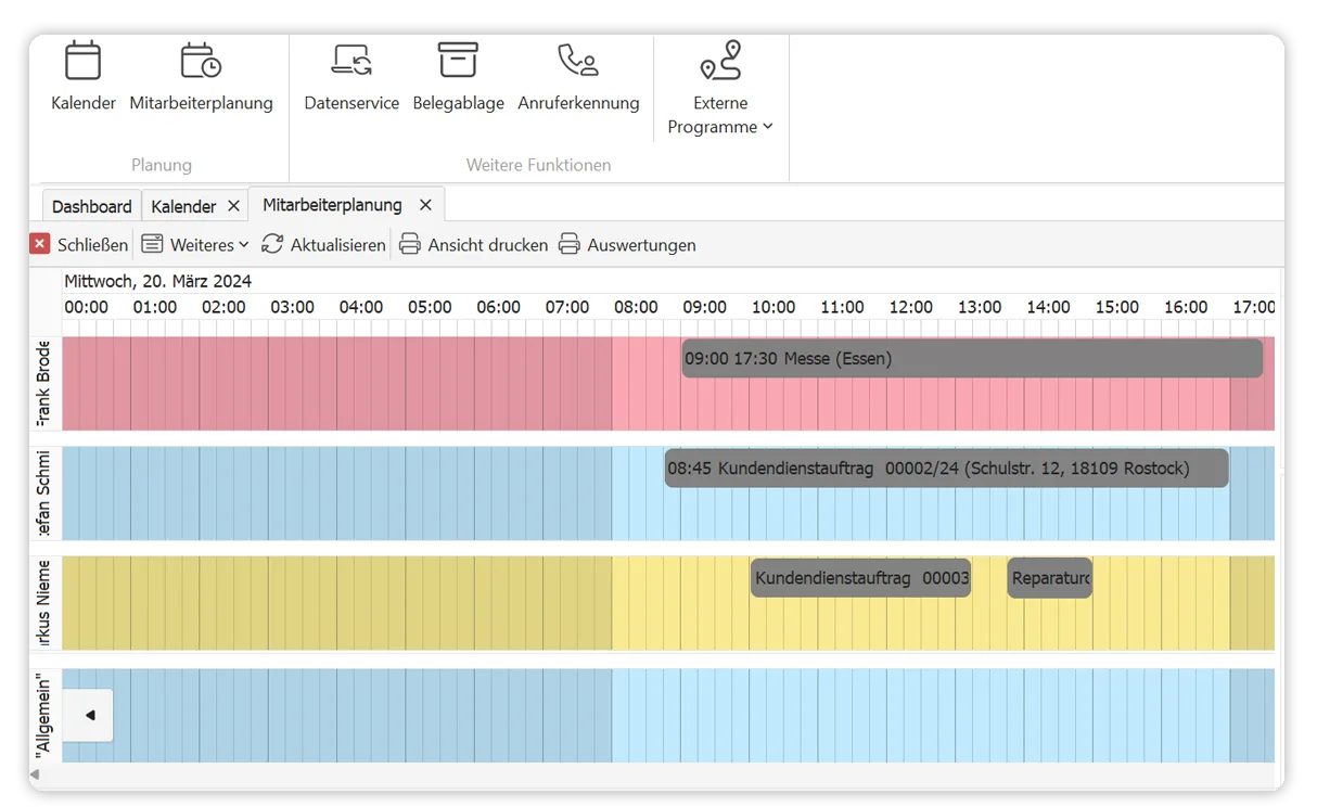 Screenshot der Mitarbeiterplanung in smarthandwerk