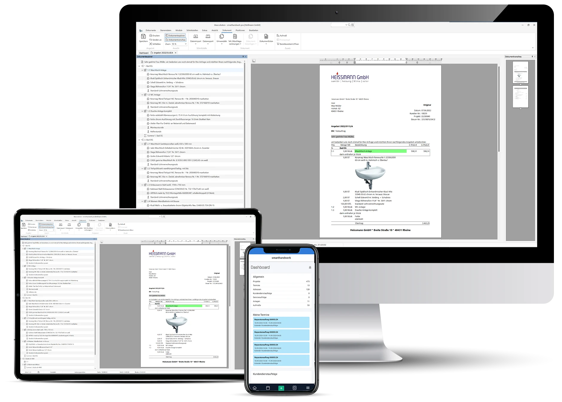 Die Handwerkersoftware smarthandwerk auf unterschiedlichen Endgeräten