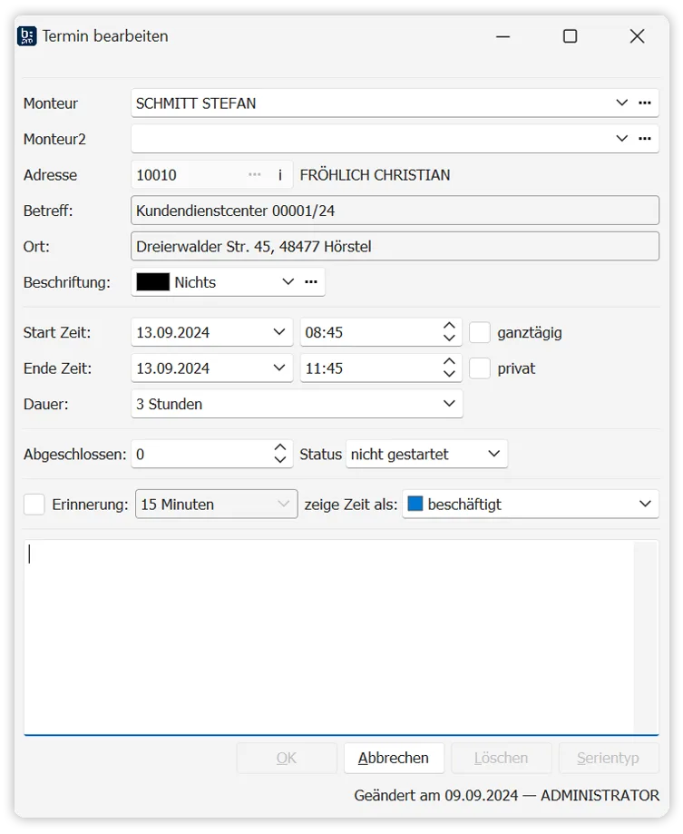 Screenshot neuen Termin anlegen
