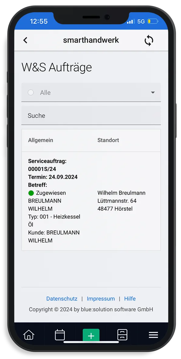 Screenshot aus der smarthandwerk App